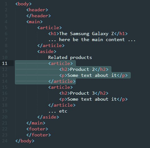 Samsung product page `<aside>` usage example Samsung product page <aside> usage example