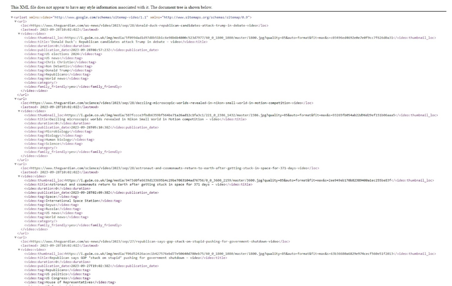 The Guardian's video sitemap example